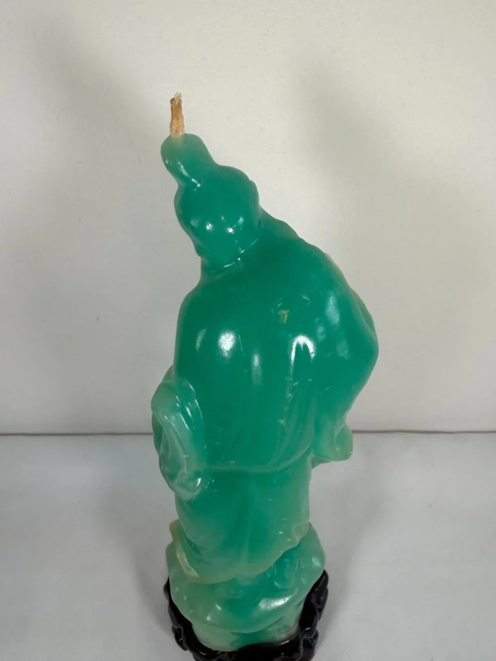 Vintage Mid Century Faux Jade Green Wax Chinese Immortal Figural Candle